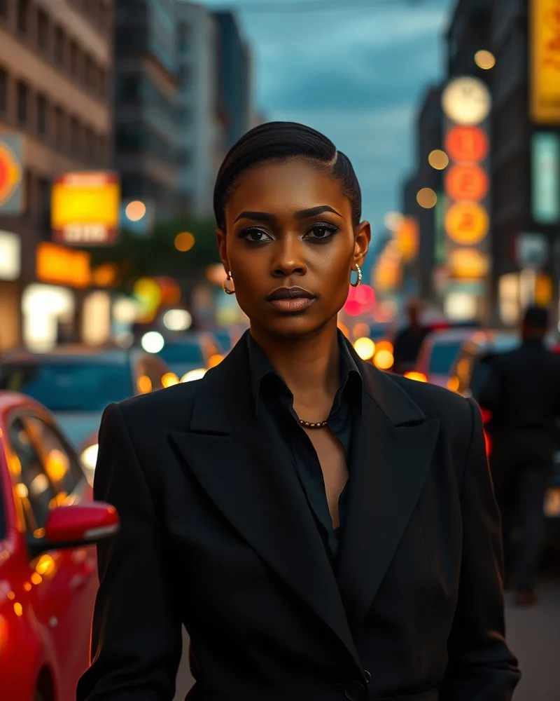 Exemple illustrant la commande /afrocity : Rue de la ville au crépuscule