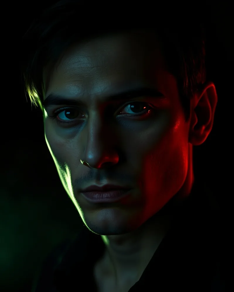 Exemple illustrant la commande /editdark : Portrait sombre cinématographique