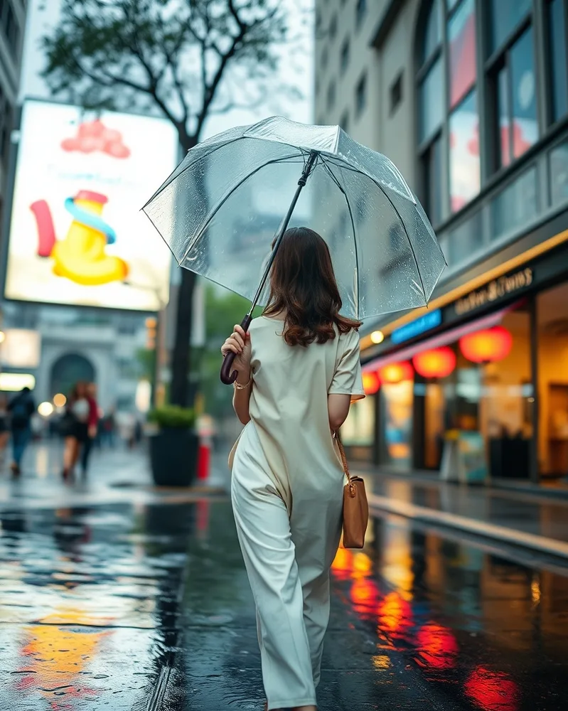 Exemple illustrant la commande /editrain : Portrait sous la pluie