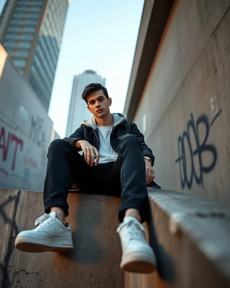 Example illustrating the /editstreet command: Urban portrait in streetwear