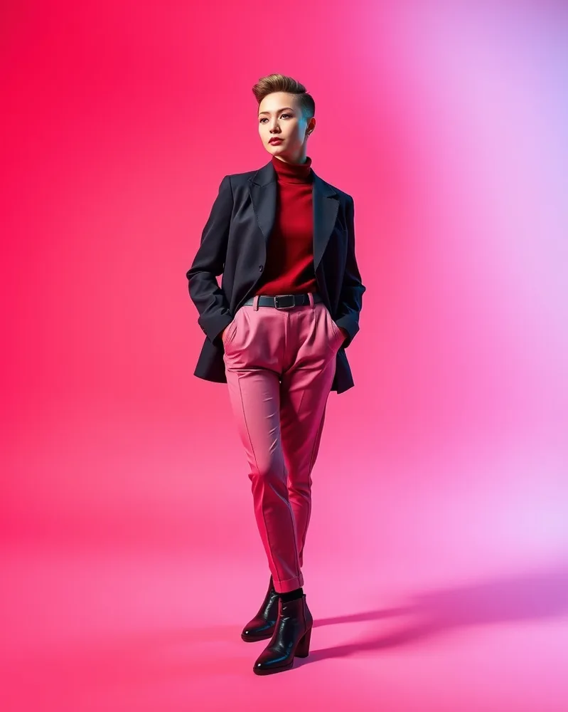 Exemple illustrant la commande /editstudio : Portrait de studio sur fond coloré