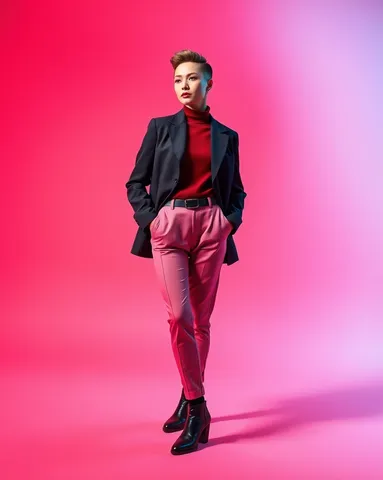 Exemple illustrant la commande /editstudio : Portrait de studio sur fond coloré