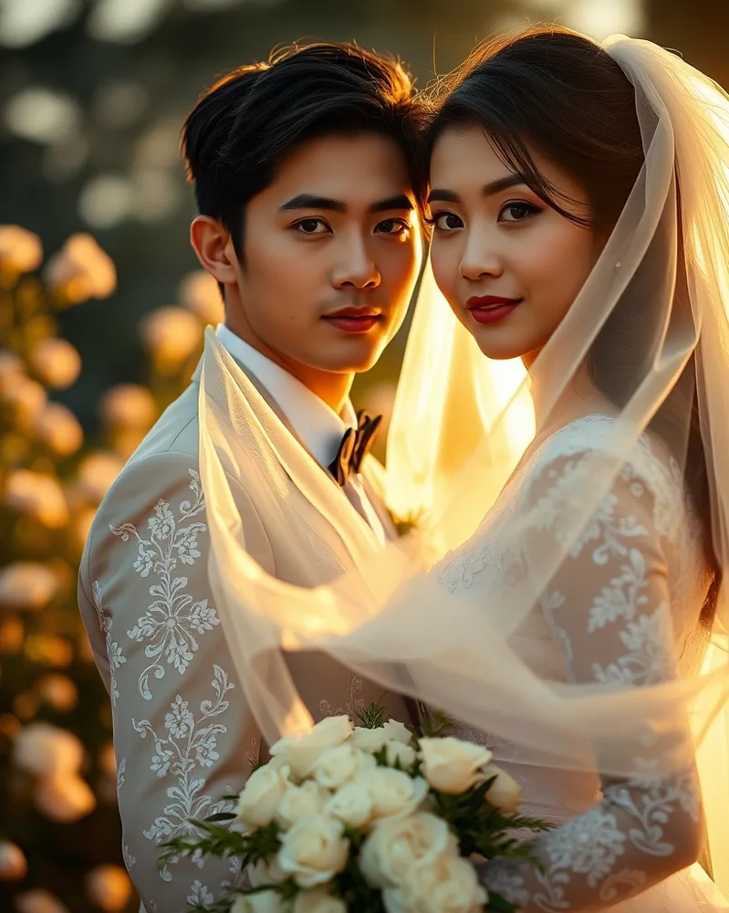 Exemple illustrant la commande /editwedding : Portrait de mariage élégant
