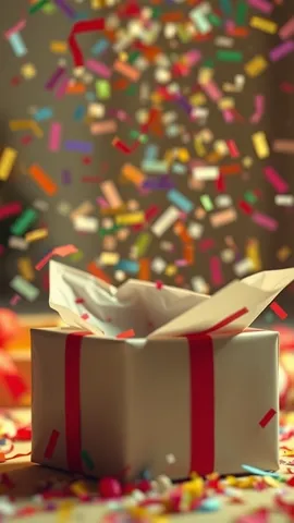 Example illustrating the /giftburst command: Gift and confetti