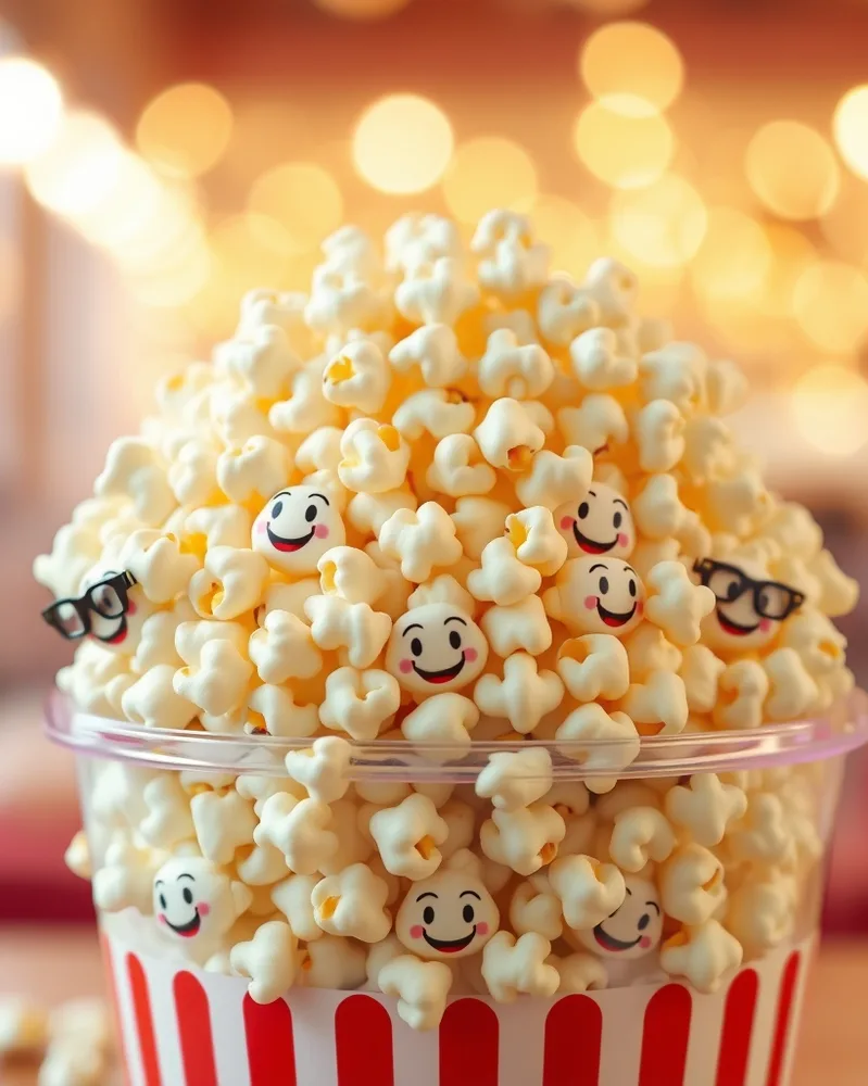 Exemple illustrant la commande /mascotpopcorn : Aliment transformé en petits personnages
