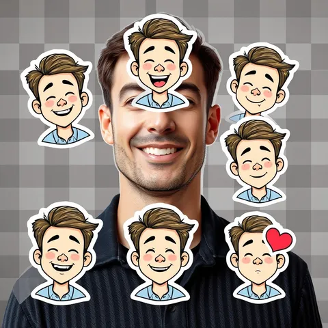 Exemple illustrant la commande /mascotsticker : Planche de stickers de la personne