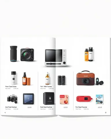Exemple illustrant la commande /shopcatalog : Page de catalogue à trois produits