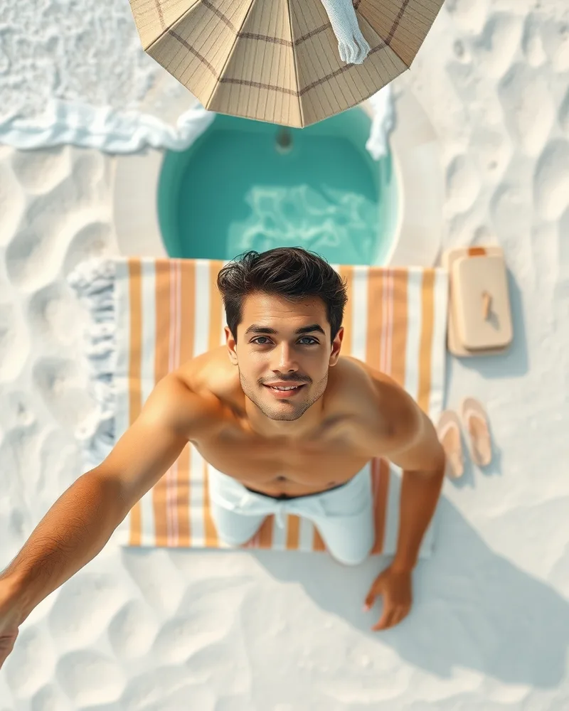 Exemple illustrant la commande /skybeach : Vue du ciel : détente